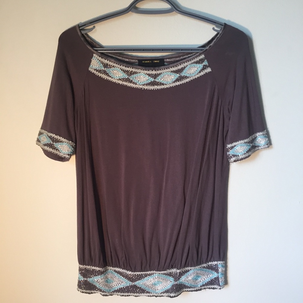 Beaded Short Sleeve Top
